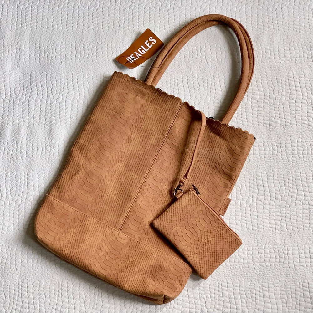 NEW Beagles Brown Snake Print Shopper Shoulder Bag with Pouch - Picture 1 of 8